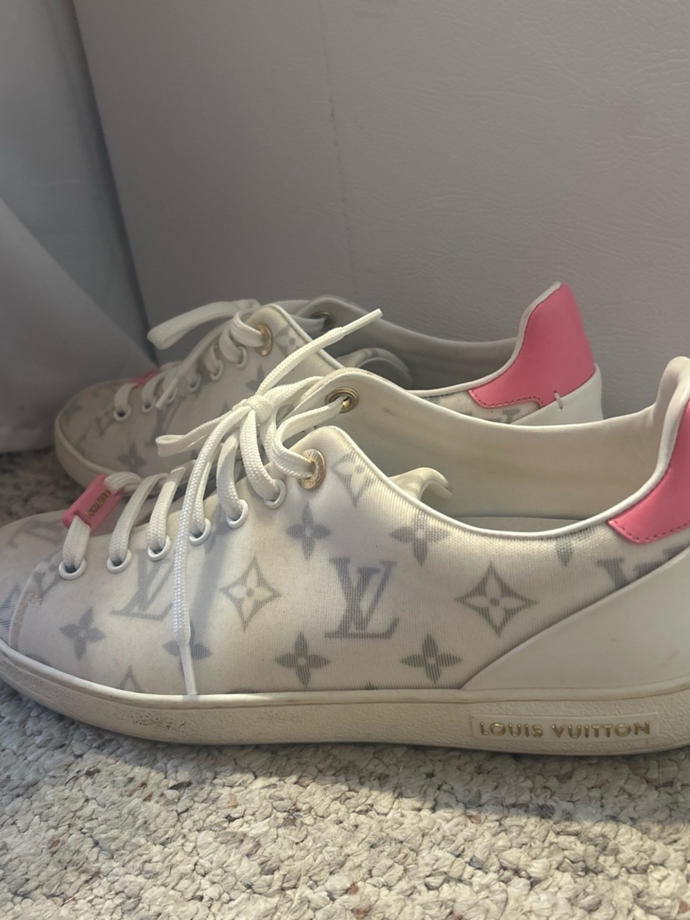 Louis Vuitton White & Pink Monogram Low-Top Sneakers